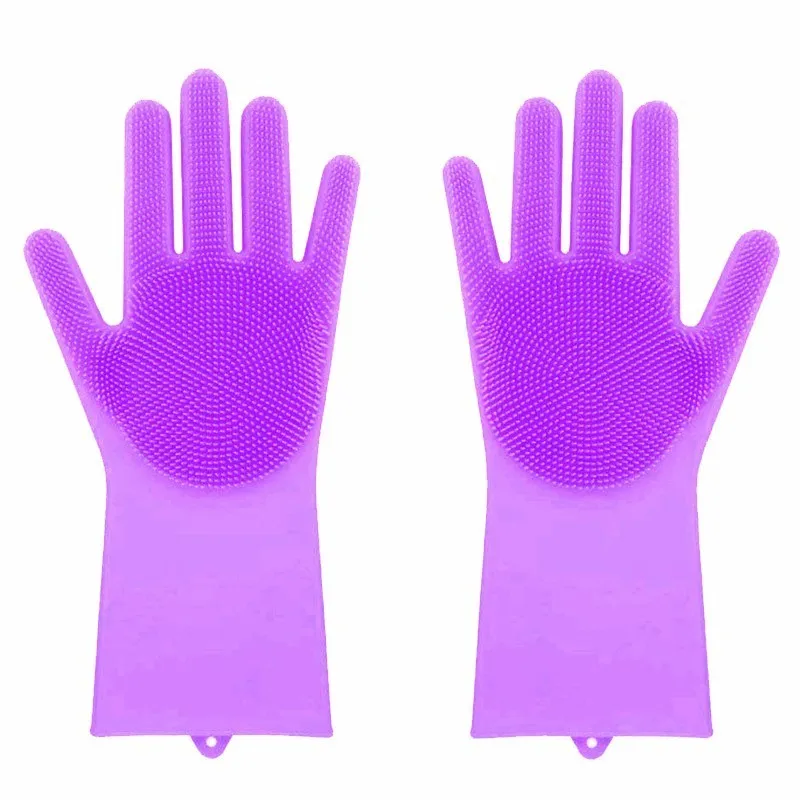 Фиолетовый Волшебная силиконовая посуда для мытья сада Guantes аксессуары из латекса перчатки для уборки кухни Бытовая для мытья посуды резиновая щетка - Цвет: Фиолетовый