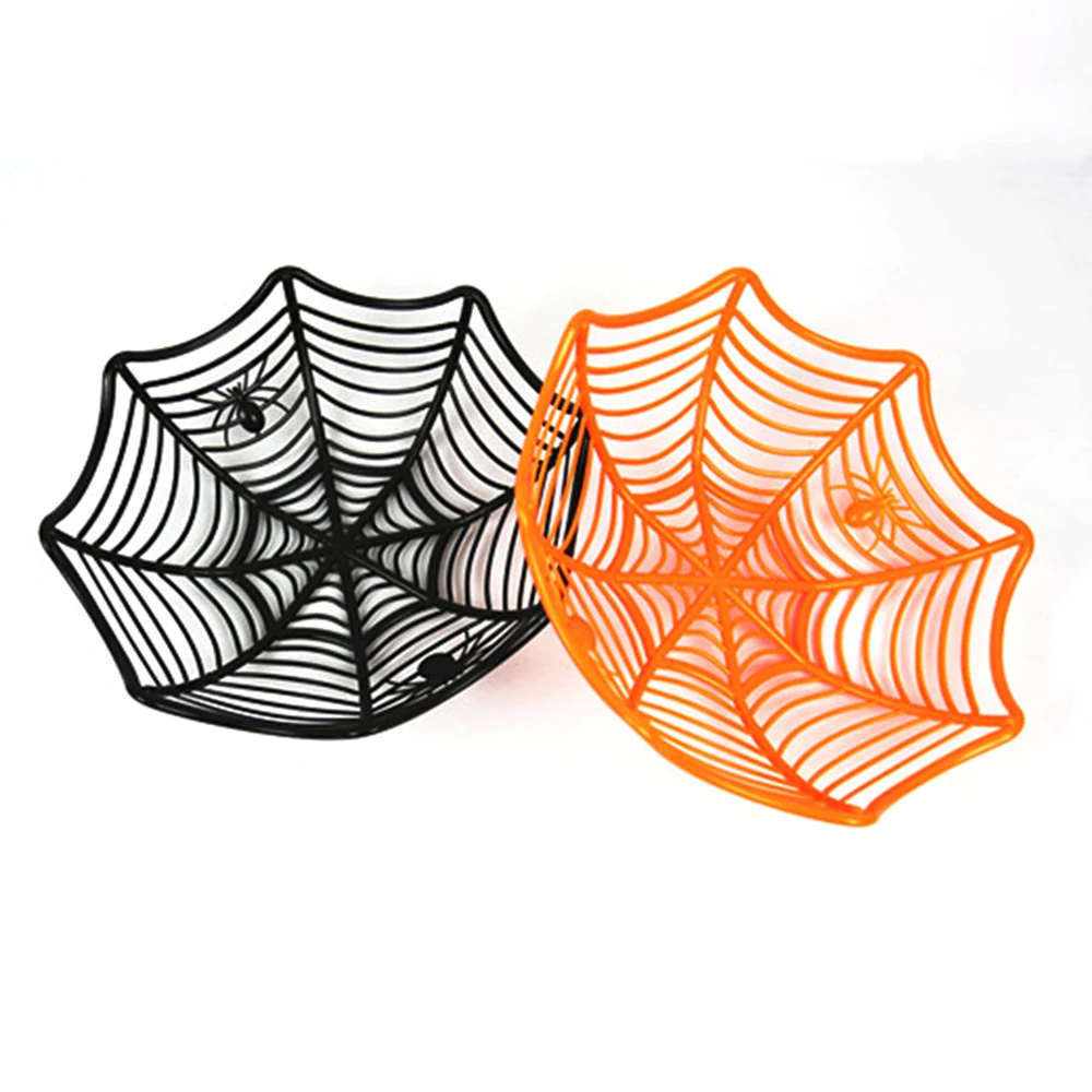 

1 Pcs Halloween Fruit Bowl Spider Web Candy Basket Black Orange Candy Bowl Plastic Candy Box Halloween Decoration Party Supplies