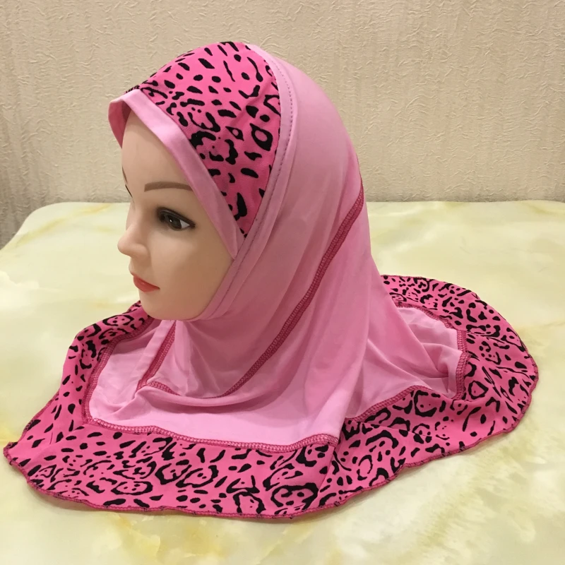 H1406 beautiful two parts combined small girl hijab islamic leopard print scarf hijab hats