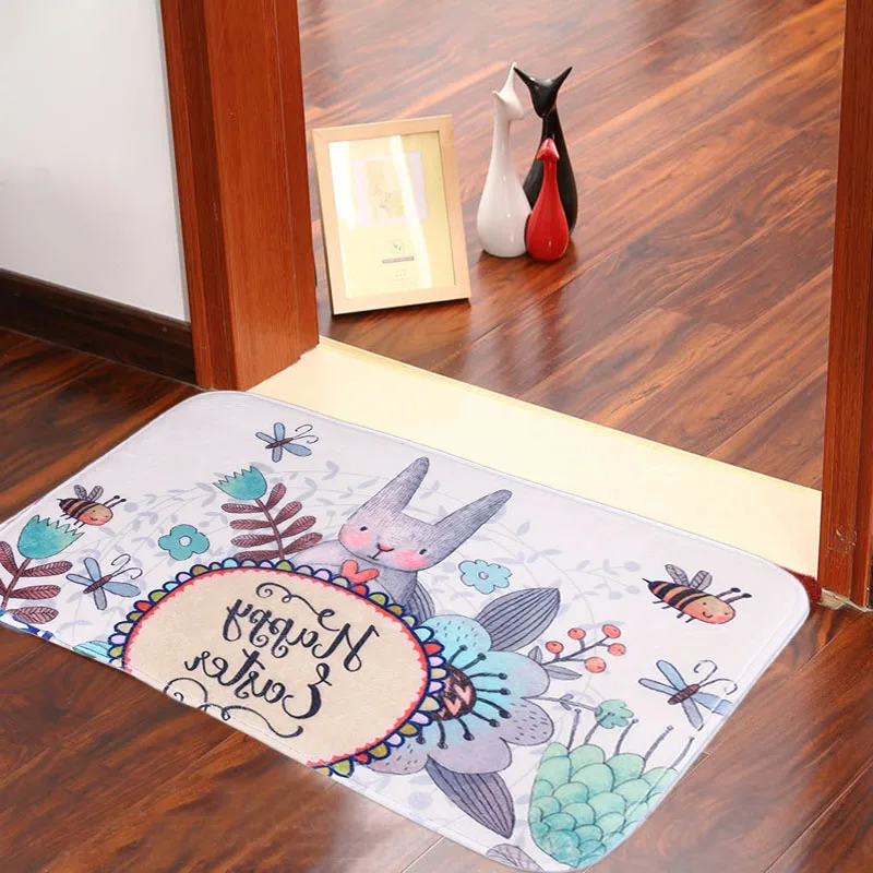 

Cartoon Animal Rabbit Printing Doormat Flannel Home Decoration Non-slip Floor Mat Cat Door Mat Tapis de bain felpudo