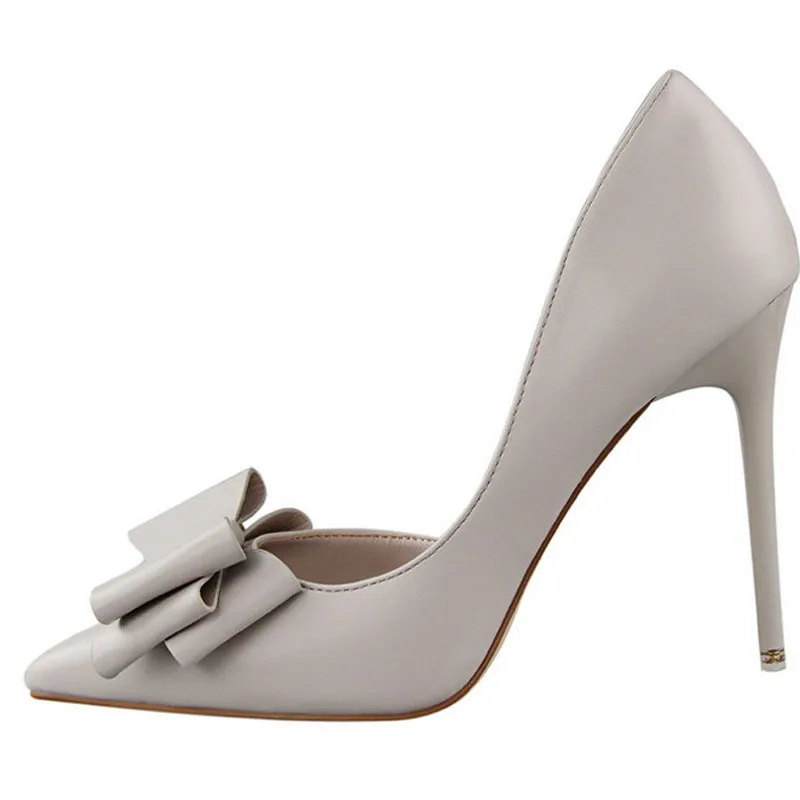 

2019 HOT sale New Korean fashion show sweet bow stiletto high heel shallow mouth pointed side hollow single prom wedding shoes