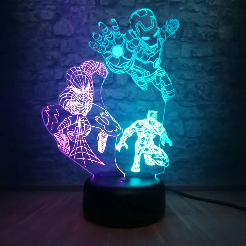 Marvel фигура Мстителей Капитан Америка Тор 3D смешанные цвета luminaria USB зарядка лампа для подростковой комнаты декоративный подарок для мальчика детская игрушка - Испускаемый цвет: black panther