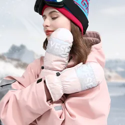 Women's Winter Gloves Ski PU Leather Non-Slip Waterproof Plus Velvet Warm Snowboard Cold Glove Motorcycle Riding Snow Mitten