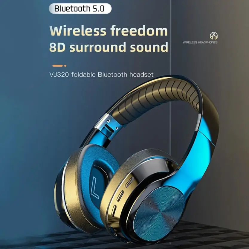 VJ320 HiFi Wireless Bluetooth Headset 5 0 Subwoofer Over Ear Head mounted Headphone 8D Stereo Sound TF Card Foldable Earphone