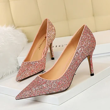 

2020 Spring New Women Classics Pumps Fashion Sexy Dress Bling Wedding Party Shoes Pointed Thin Heels Crytal High Heels