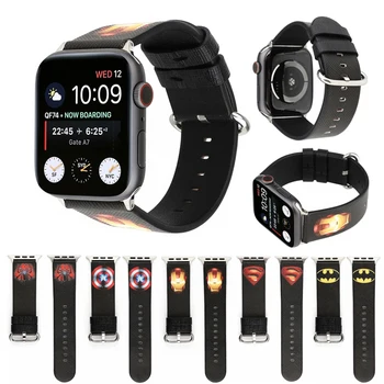 

Marvel Comics Heroes Style Strap For Apple Watch 5 band 4 44mm40mm Leather Wristband Compatible For iWatch Series 3 2 1 42mm38mm
