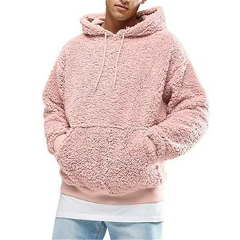 

Men's Warm Fluffy Hoodies New Pullover Fleece Solid Color Sweatshirt Fashion Male Hooded Coat Winter Casual Thick Tops Wear Hot