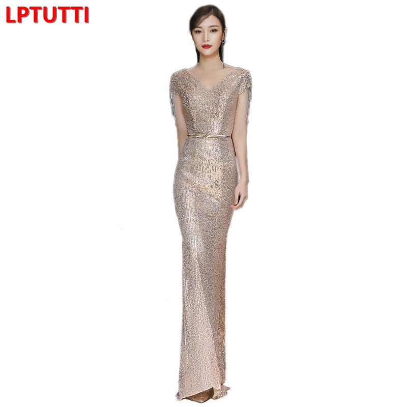 Блестящее женское длинное вечернее платье с блестками|Вечерние платья| |