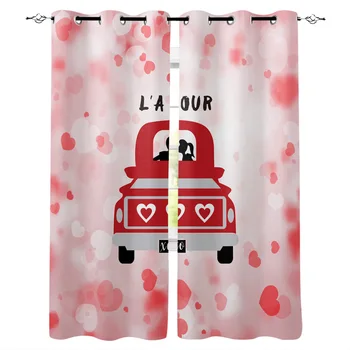 

Valentine'S Day Love Truck Window Curtains Living Room Kitchen Curtains for Bedroom Left and Right Biparting Open Curtains