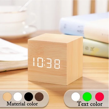 

Retro Glow Clock Wooden Square Digital LED Alarm Clock Office Table Decor Voice Control Snooze Function Desk Tools