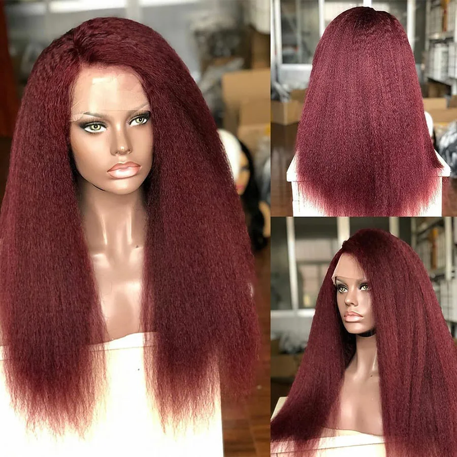Бесклеевой странный 99J красный 13x6 Синтетические волосы на кружеве человеческие волосы парик с волосами младенца волосы бразильские Синтетические волосы на кружеве парик для черных Для женщин натуральных волос