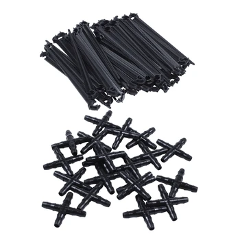 

50Pcs C-Shaped 4 / 7Mm Drip Irrigation Pipe Bracket & 20Pcs Black Sprinkler Irrigation Tee Pipe Barb Hose Fitting