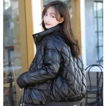 

Female Stand Collar Full Sleeve Loose Korean Bright Face Jackets Women 2021 Winter Thicken Outwear Warm Coats Cotton Padded Coat
