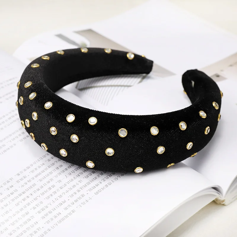 Haimeikang Rhinestone Headwear Sponge Wide-brimmed Headband Fashion Ins Net Red Hair Hoop Thick Winter Hair Accessories