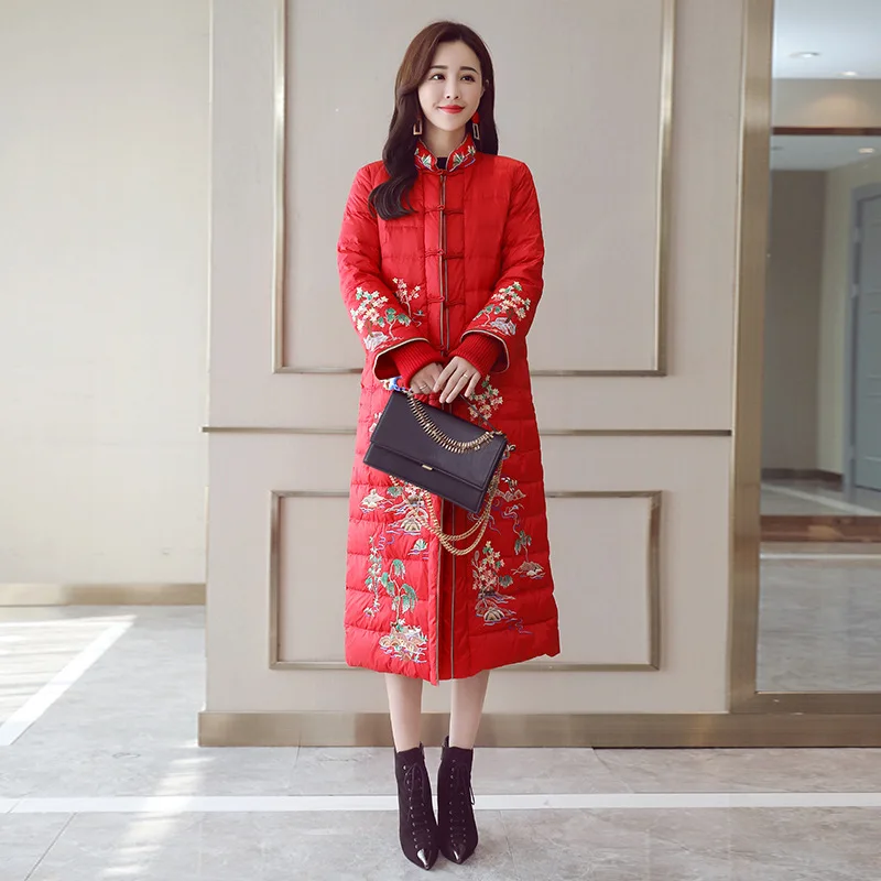 

Ethnic-Style Embroidered Cotton-padded Clothes Women's Mid-length over-the-Knee Winter 2018 New Style Embroidery Cotton-padded J