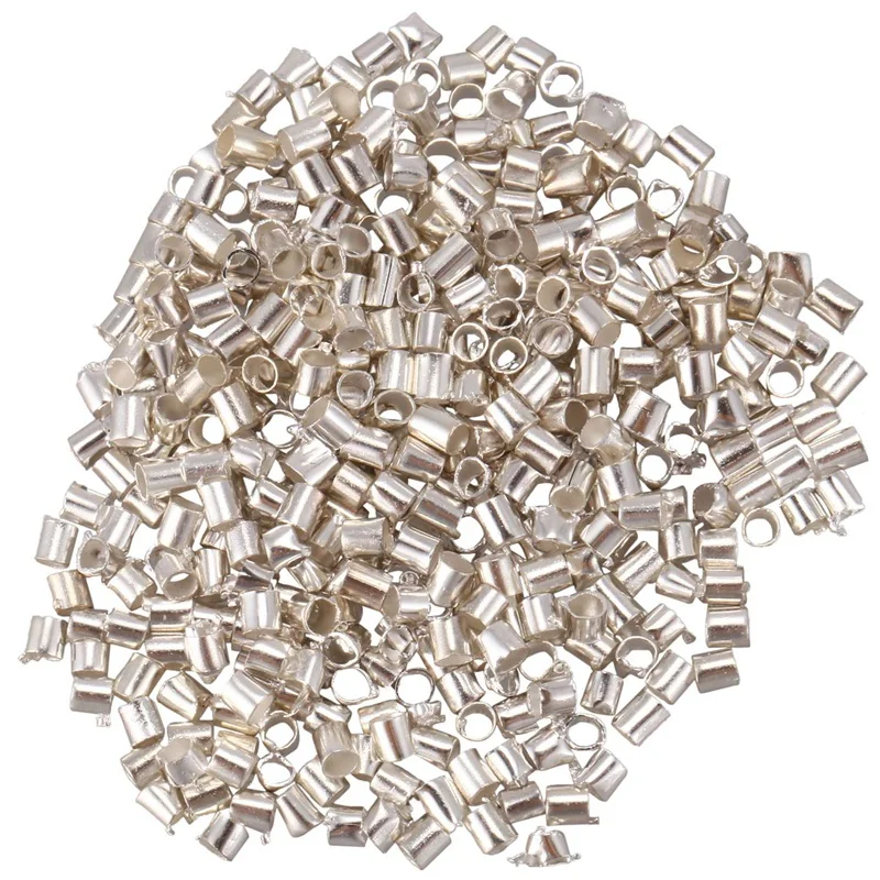 100Pcs 0.8Mm 1/32 인치 와이어 로프 알루미늄 페룰 슬리브 실버 톤 & 500Pcs 튜브 크림프 엔드 비즈 1.5Mm 실버