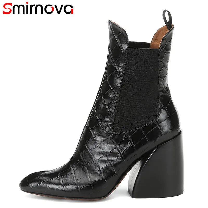 Baratos Smirnova 2020 invierno otoño botas para mujer zapatos de alta calidad moda caliente botas de mujer tacones altos negro botas de tobillo