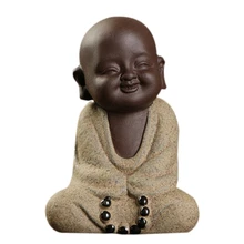 Статуэтки Будды, маленький монах, цветной песок, керамический домашний клуб, геомантическое украшение, фиолетовый песок, статуэтки, чай, домашнее животное
