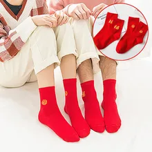 Женские носки зимние хлопковые носки с вышивкой повседневные толстые теплые носки красного цвета милые женские носки, подарки для девочек