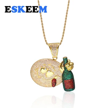 

High Quality Drunk Cartoon Pendant AAA CZ Bling Iced Out Micro Paved Hip Hop Pendant Necklace