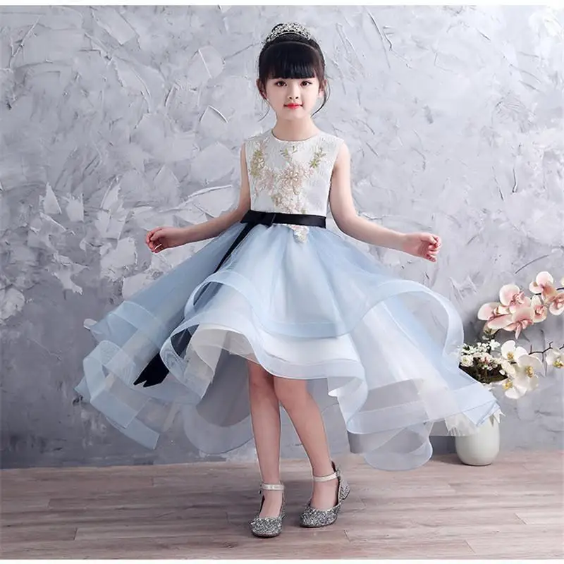 

2019 New Kids Girls Lace Tulle Princess Dress Kids Sequined Back Evening Dress Teen Girl Bow Birthday Wedding Party Dress