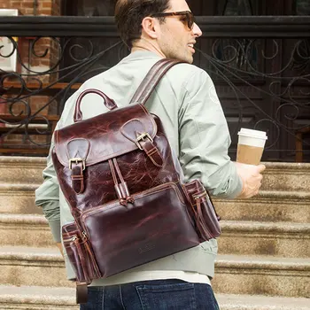 

First layer of cowhide retro men's backpack laptop bag multifunctional oversized men travel backpacks large capacity schoolbag