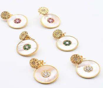 

17mm Round shell with CZ earrings, worn separately Fashion Style Earrings For Woman Christmas Gift 1 Pair