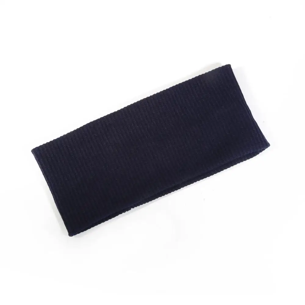 Navy Wholesale Lady's Ribbed Cotton Headband Summer Knitted Solid Color Hair Band for Girls Flat Elastic Stretchy Hair Accessories - Цвет: Navy