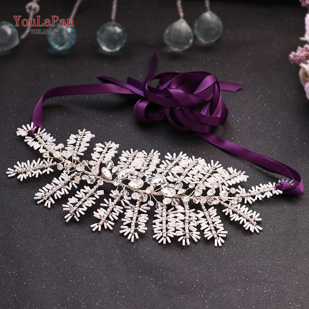 Purple ribbon YouLaPan, SH247-S, расшитый бисером, свадебный пояс, стразы, ремни для женщин, серебряный пояс с блестками, тощий пояс с драгоценными камнями, свадебный пояс, Свадебные ремни - Цвет: Purple ribbon