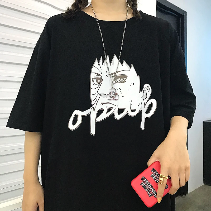 Хлопок, принт "Наруто", Harajuku, плюс размер, летняя футболка, короткий рукав, harajuku, негабаритная одежда,, аниме, пара, модный топ