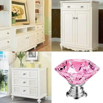 

10Pcs 30MM Pink Glass Cabinet Drawer Crystal Diamond Wardrobe Cabinet Drawer Shape Door Pull Handle Knob