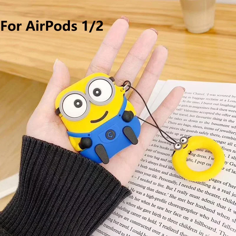 Bob AirPods 1 2 Высококачественный силиконовый чехол с миньонами airpods/Чехол airpods pro с брелком для apple airpods pro защитный чехол - Цвет: Bob AirPods 1 2