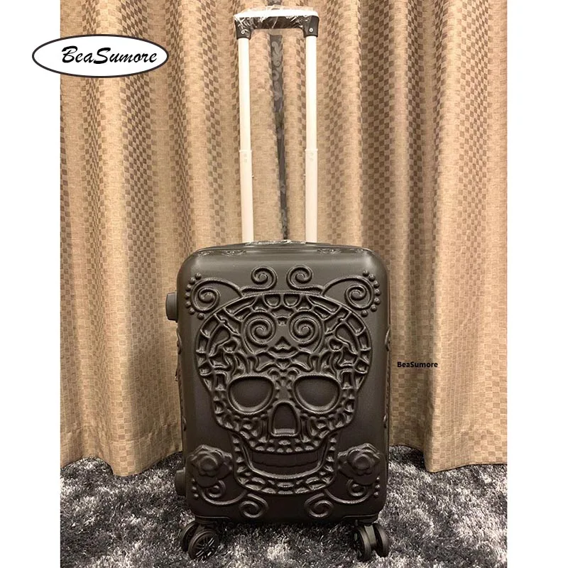 24 inch BeaSumore Fashion 3d skull Rolling Luggage Sets Spinner 24/28 inch High capacity Suitcase Wheels 20 inch Cabin password Trolley - Цвет: 24 inch