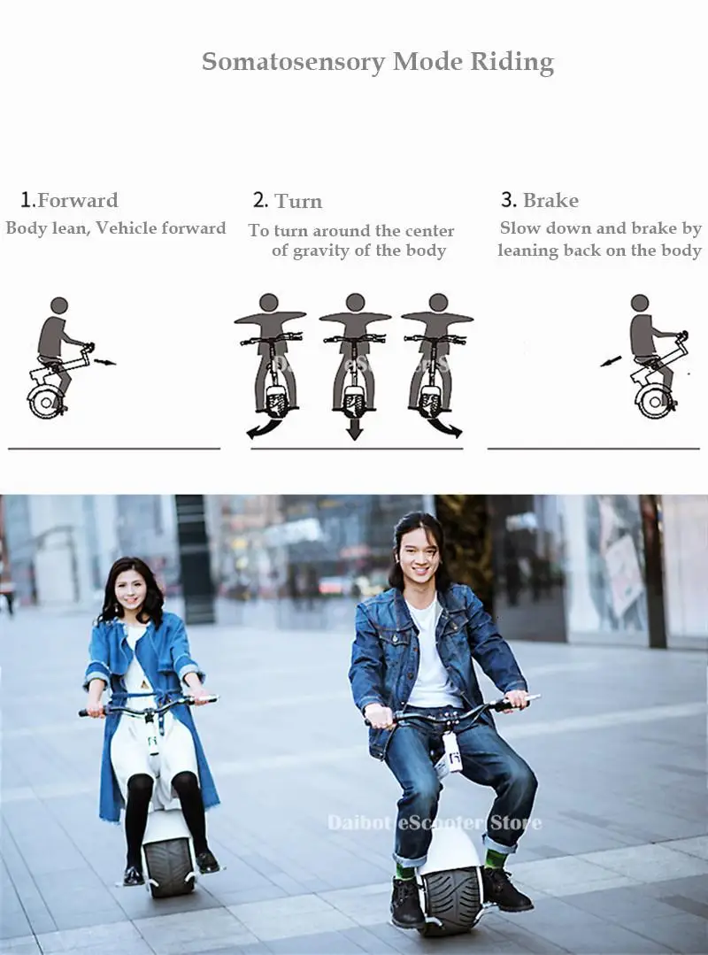 Daibot Electric Motorcycle Scooter One Wheel Self Balancing Scooters 800W 60V Somatosensory Foldable Monowheel Electric Unicycle