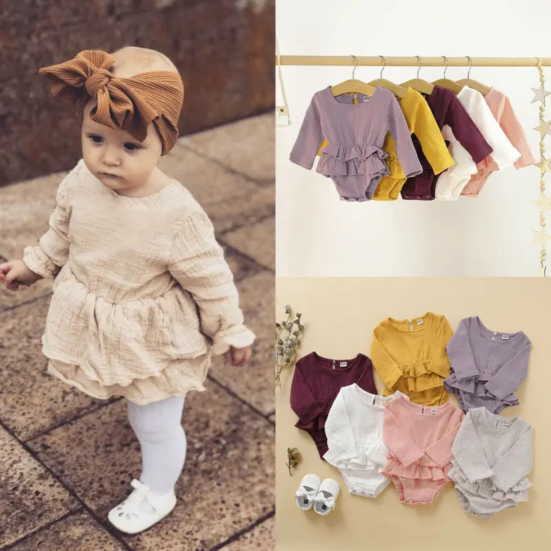 Emmababy новорожденных Одежда для детей и малышей с длинными рукавами для девочек боди гофрированная Роба Базовая классическая одежда осенняя одежда, для детей