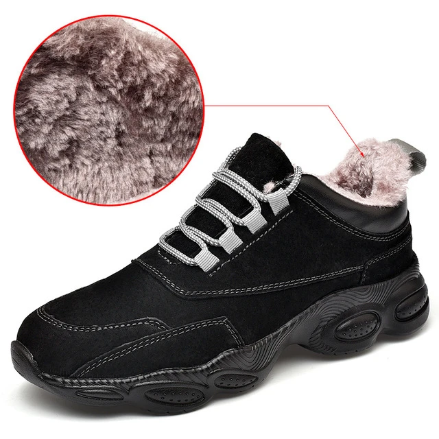 Winter Fur Black ZSAUAN/Замшевые Кожаные весенне-зимние мужские мягкие кожаные ботинки кэжуал, мужские удобные мягкие трендовые кроссовки на шнуровке для молодых мужчин, теплые меховые кроссовки на подкладке - Цвет: Winter Fur Black