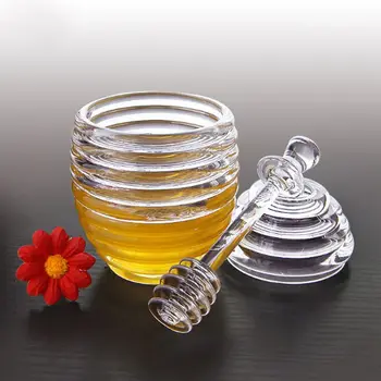 

LBER Plastic Honey Pot Jars for Storage Breakfast Jam Seasoning Set Castor Box With Stirring Stick Spices Oil Bottle