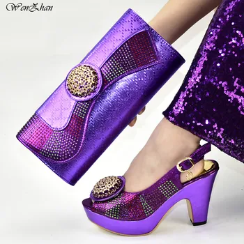 

Italian Shoes And Bags Sets Purple High Quality Luxury Shoe Women Designers Nigerian Women Party Pumps with Purse D99-20