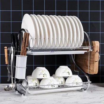

Household Washing Dish Storage Rack Kitchen Storage Rack Electroplated Color Water Control Dish Rack Draining Rack