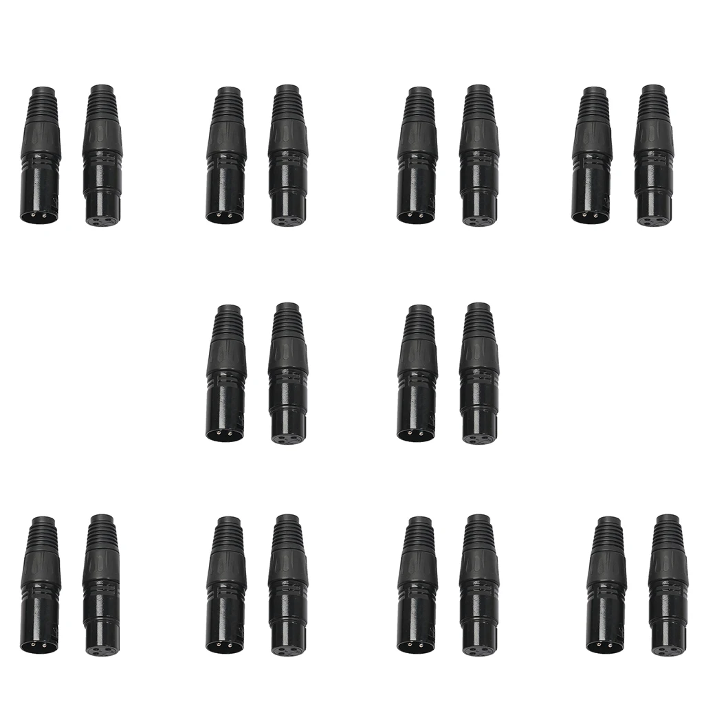 

10 Pairs 3 Pin XLR Solder Type Microphone Line Male to Female Straight Cable Connector, Black Housing