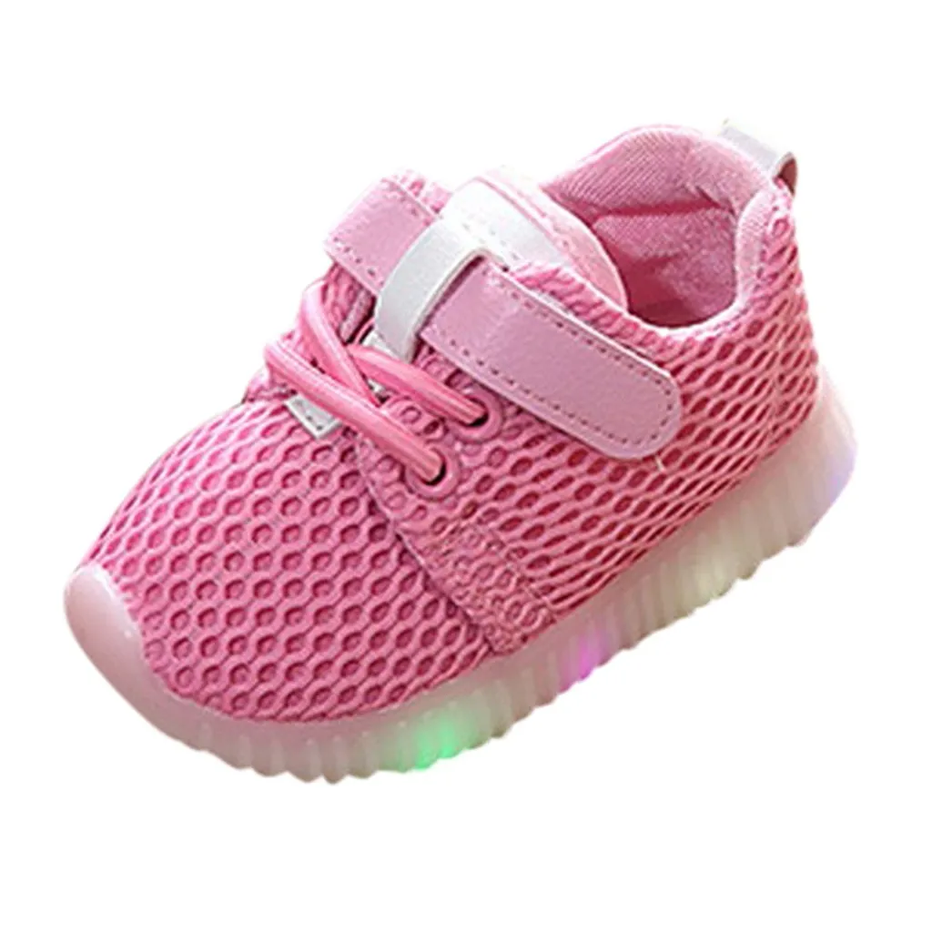 Pink Детская обувь; коллекция 2019Top; детские кроссовки для маленьких мальчиков и девочек с сеткой; Светящиеся спортивные кроссовки; детская обувь; BeBe - Цвет: Pink