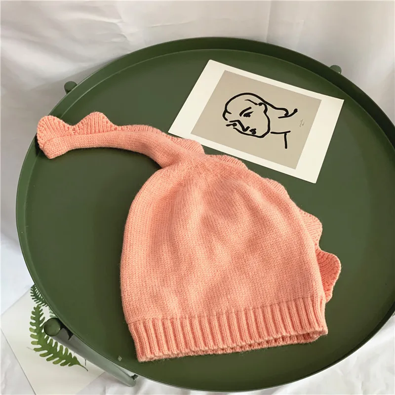Шапка для детей 1-4 лет с длинным хвостом, детские шапки с героями мультфильмов, осенне-зимняя теплая шапка с милым динозавром, вязаная шапка для мальчиков и девочек, шапки с фотографией