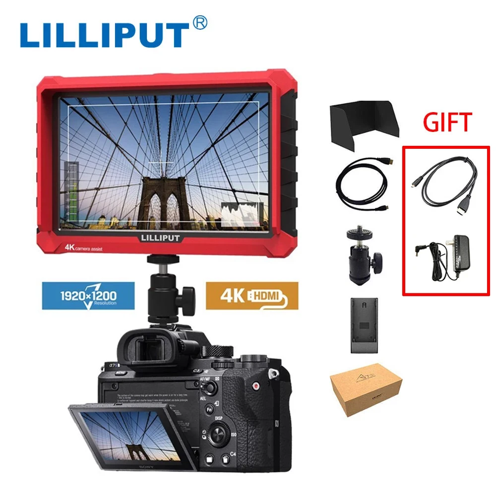 LILLIPUT A7S 7 Inch 1920x1200 HD IPS Screen 500cd/m2 Camera Field Monitor 4K HD-MI Input Output Video Assist for DSLR Mirrorless