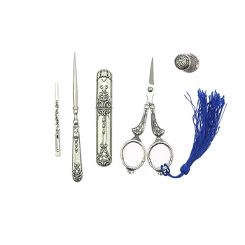 

1 Set European Style Sewing Scissors Thimble Awl Needle Case Theader for DIY Sewing Crafts