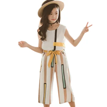 

Clothes For Girls Vest + Striped Shorts 2PCS Costume For Girls Teenage Kids Summer Clothes 6 8 10 12 13 14 Year