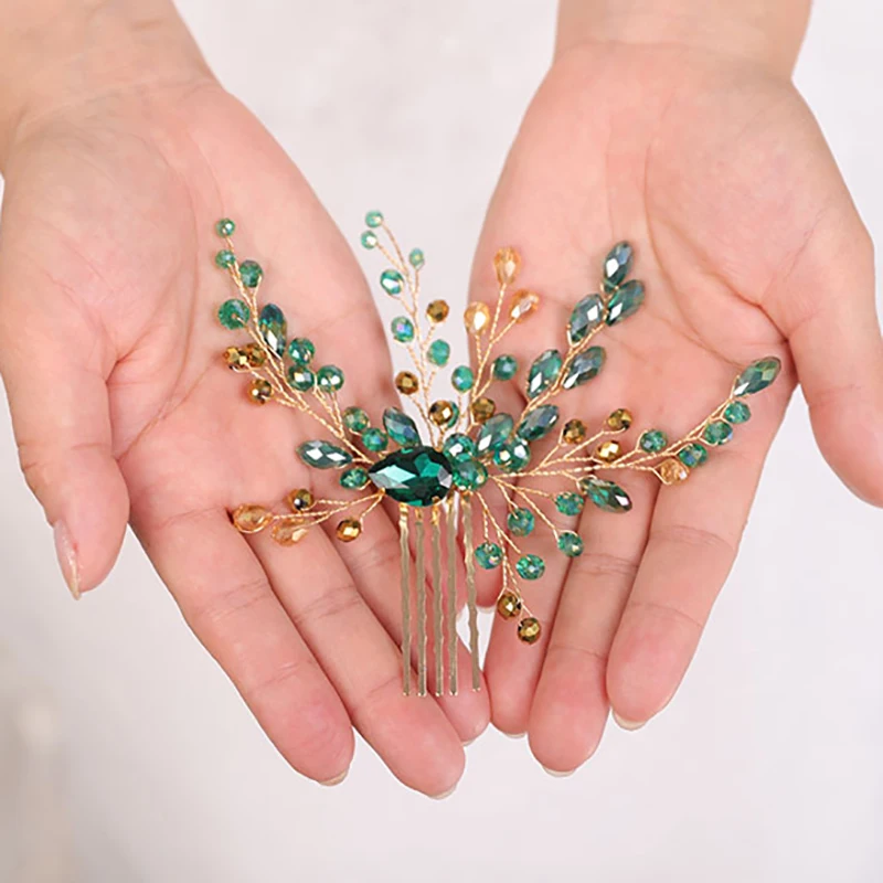 Bohemian Headdress Green Hair Pin Handmade Headpieces Girl Headwear Party For Women Wedding Bridal Hairstyles Jewellery