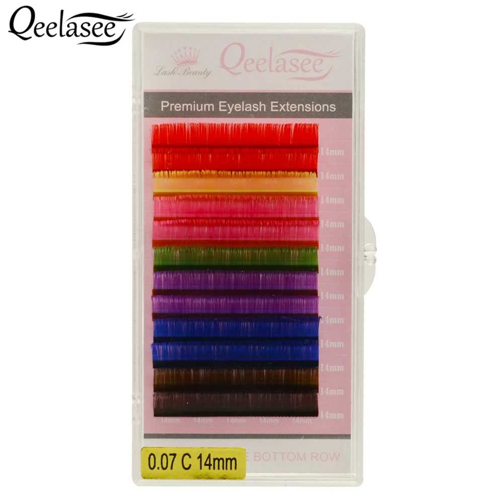 Qeelasee 4 /10/20 trays/lot 8 Colors Rainbow Colored Color Purple Blue Brown Green Red  Pink Yellow lash Extensions Individual 2