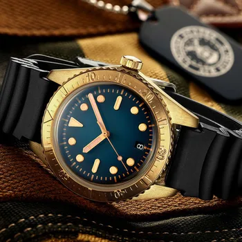 

Bronze Diver Automatic Mechanical Mens Watches Japan NH35 Movement Resistant Rotate Bezel Rubber Strap Sapphire Glass Clock