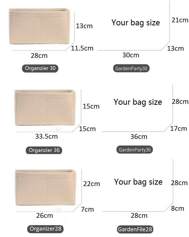 For Garden Party 30 36 Felt Cloth Insert Speedy Bag Organizer