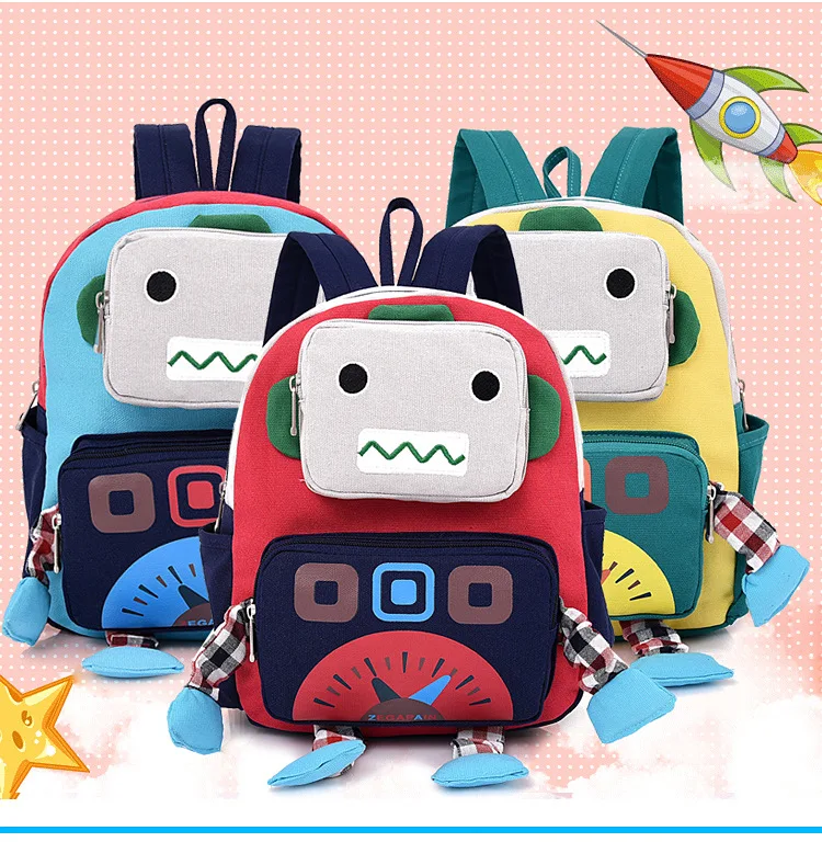 

CHILDREN'S Rucksack New Style Baby Nursery Canvas School Bag Cartoon Robot Backpack